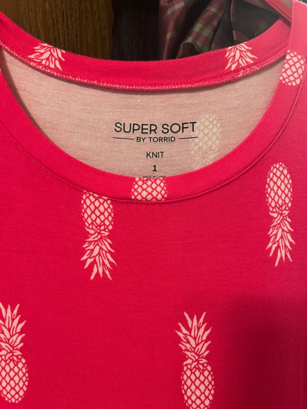torrid Bright Pink Knit Dress with Cream Pineapple Print